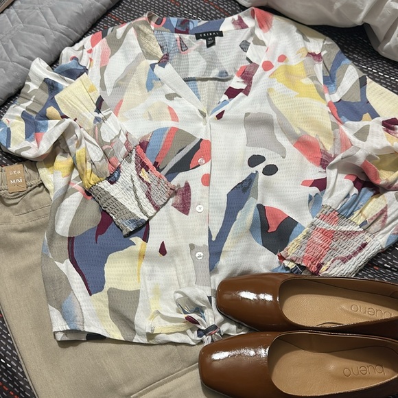 Sz L🇨🇦⭐️NWT Tribal Icy Blue Abstract Print Blouse. - Picture 3 of 12